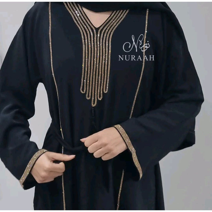 ALINAH EMBELLISHED ABAYA BLACK - NURAAH