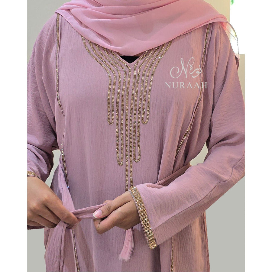 ALINAH EMBELLISHED ABAYA PINK - NURAAH