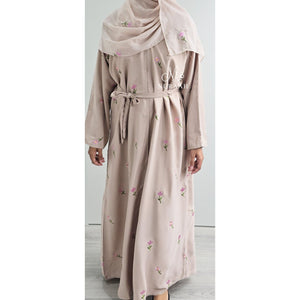 ARWA EMBROIDERY ABAYA SOFT BEIGE - NURAAH