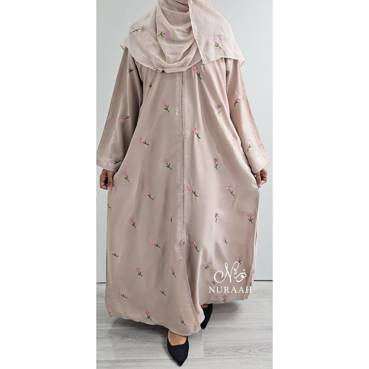 ARWA EMBROIDERY ABAYA SOFT BEIGE - NURAAH