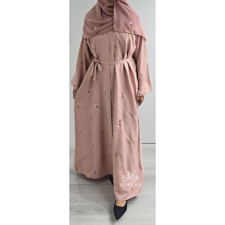 ARWA EMBROIDERY ABAYA SOFT PEACH - NURAAH