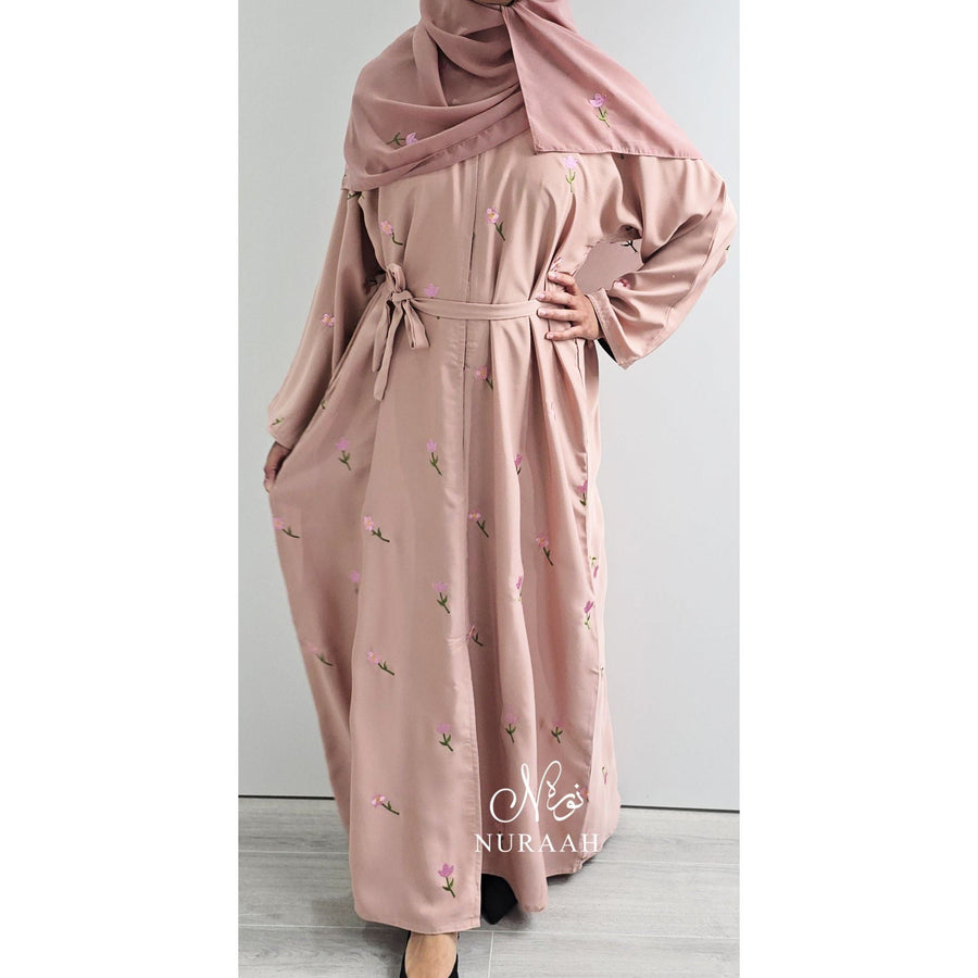 ARWA EMBROIDERY ABAYA SOFT PEACH - NURAAH