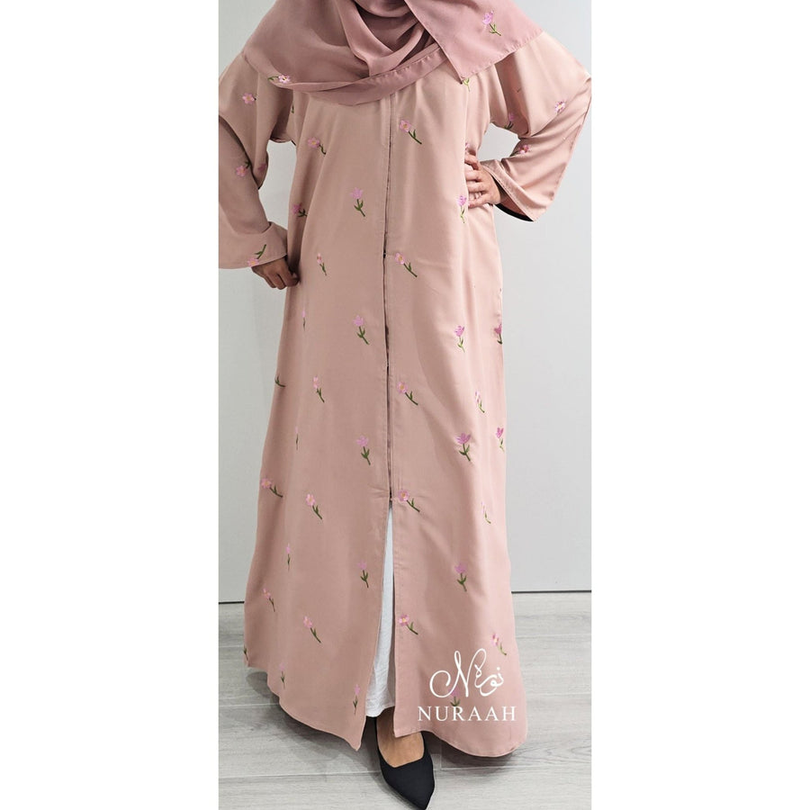 ARWA EMBROIDERY ABAYA SOFT PEACH - NURAAH