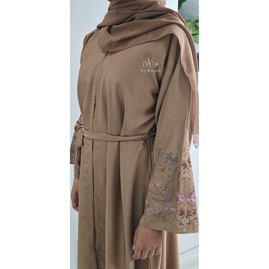 HAWA FLORAL EMBROIDERY ABAYA BROWN - NURAAH