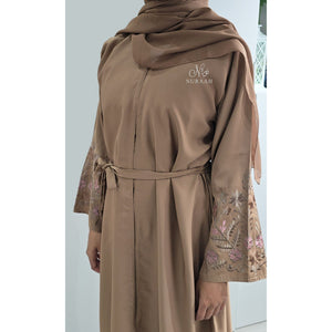 HAWA FLORAL EMBROIDERY ABAYA BROWN - NURAAH