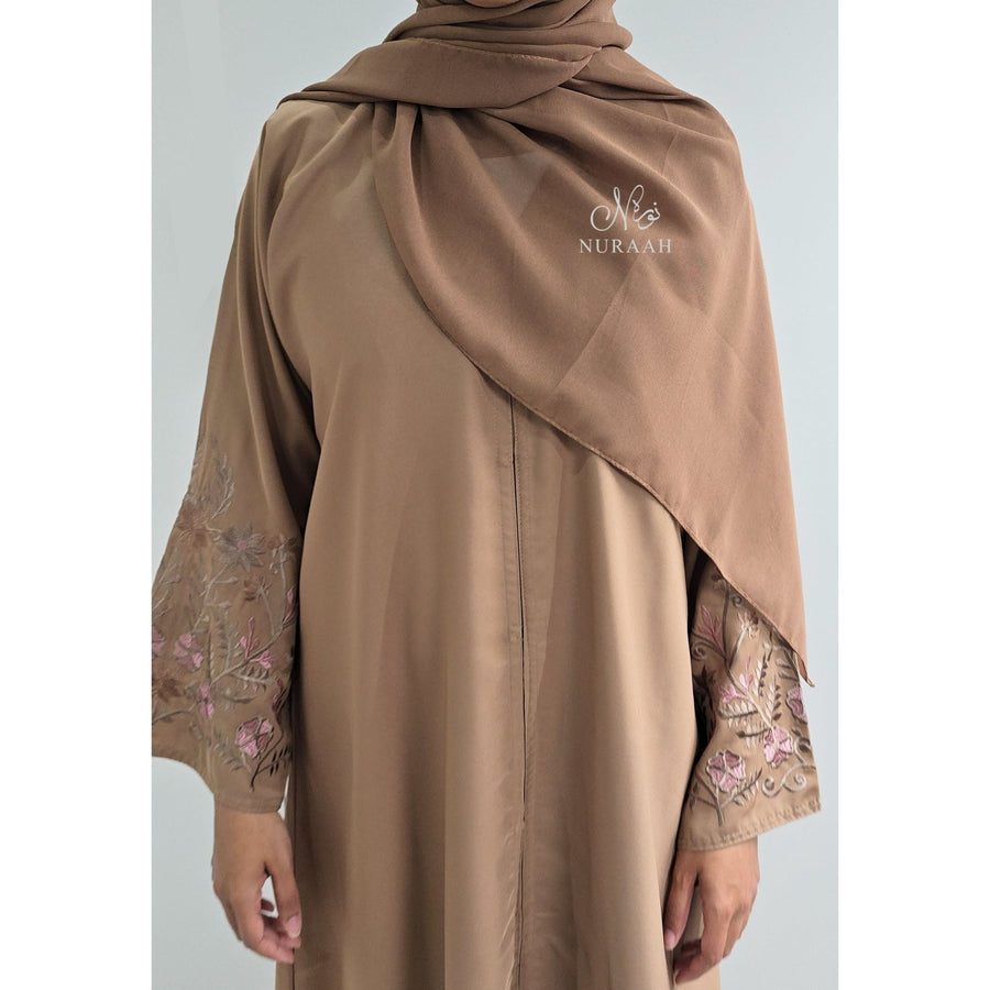 HAWA FLORAL EMBROIDERY ABAYA BROWN - NURAAH