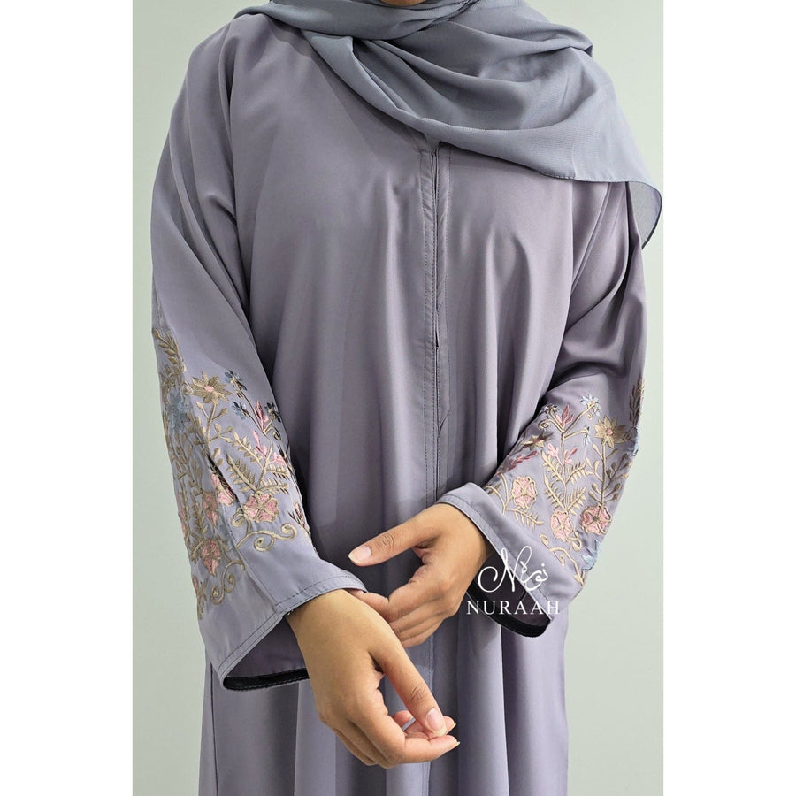 HAWA FLORAL EMBROIDERY ABAYA LILAC - NURAAH