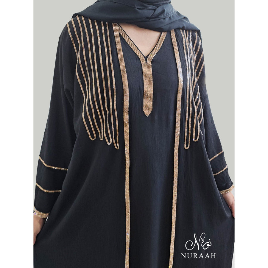 LAYAN EMBELLISHED ABAYA SET BLACK - NURAAH