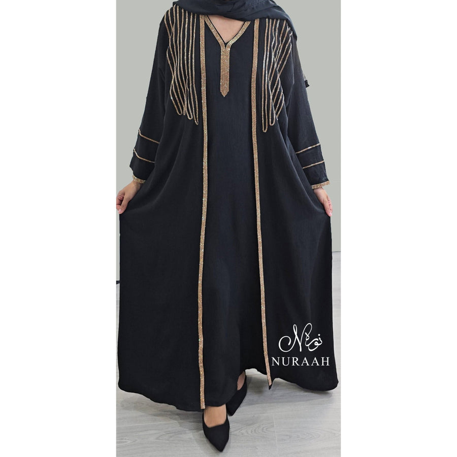 LAYAN EMBELLISHED ABAYA SET BLACK - NURAAH