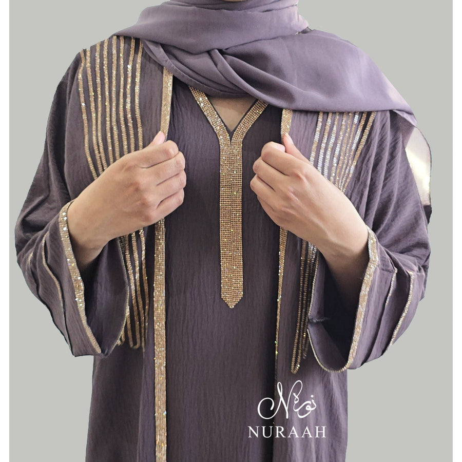 LAYAN EMBELLISHED ABAYA SET PURPLE - NURAAH