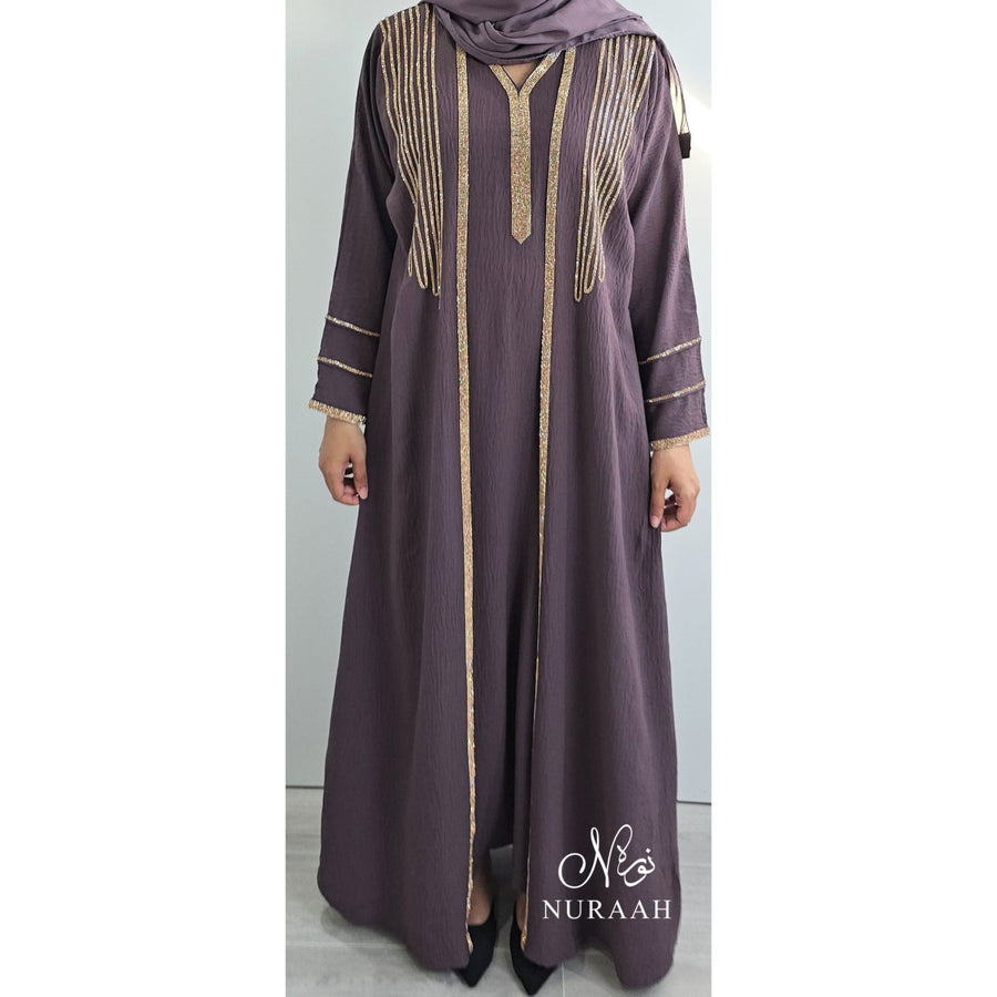 LAYAN EMBELLISHED ABAYA SET PURPLE - NURAAH