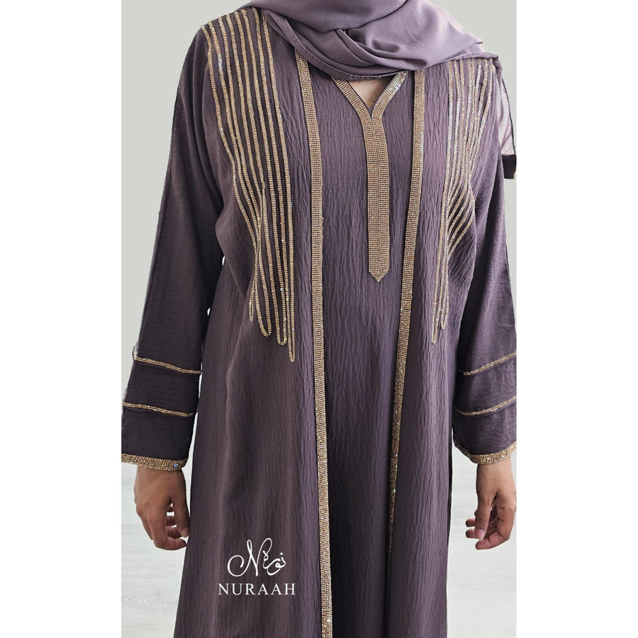 LAYAN EMBELLISHED ABAYA SET PURPLE - NURAAH