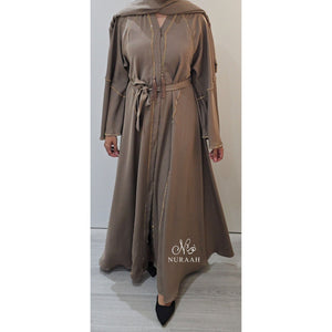 LINA EMBELLISHED FLARED ABAYA BEIGE - NURAAH