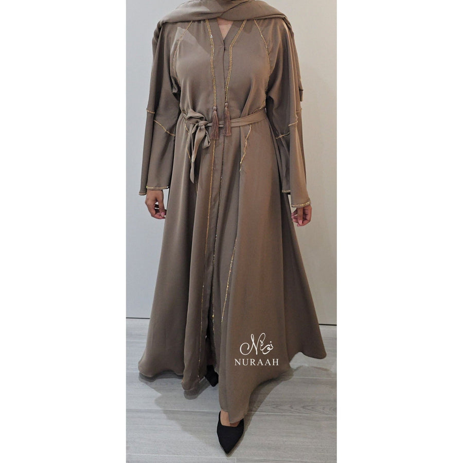 LINA EMBELLISHED FLARED ABAYA BEIGE - NURAAH