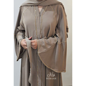 LINA EMBELLISHED FLARED ABAYA BEIGE - NURAAH