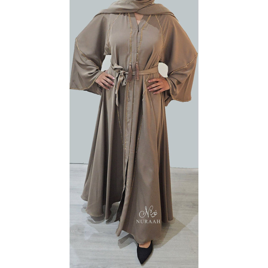 LINA EMBELLISHED FLARED ABAYA BEIGE - NURAAH