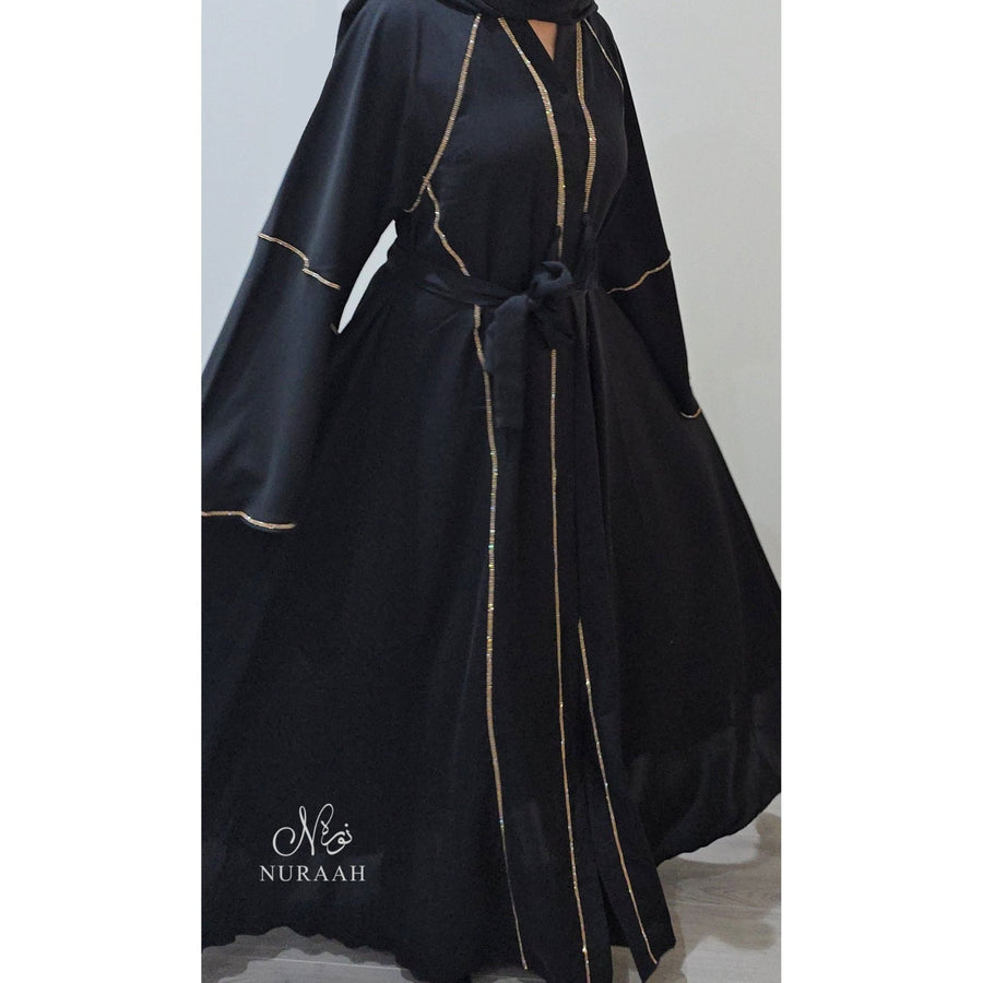 LINA EMBELLISHED FLARED ABAYA BLACK - NURAAH