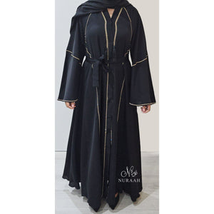 LINA EMBELLISHED FLARED ABAYA BLACK - NURAAH