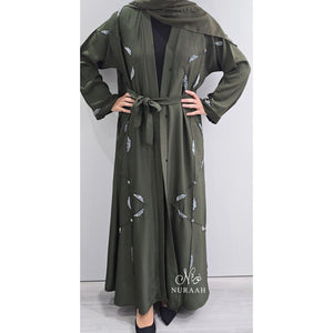 REEM HAND EMBELLISHED ABAYA OLIVE GREEN - NURAAH