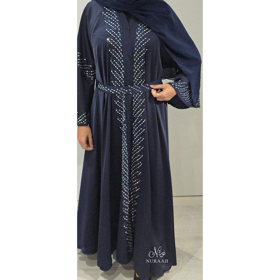 SAMARA EMBELLISHED FLARED ABAYA NAVY BLUE - NURAAH