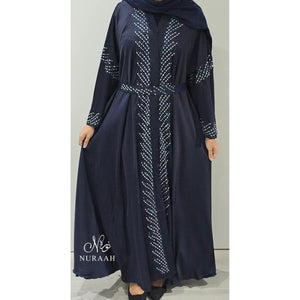 SAMARA EMBELLISHED FLARED ABAYA NAVY BLUE - NURAAH