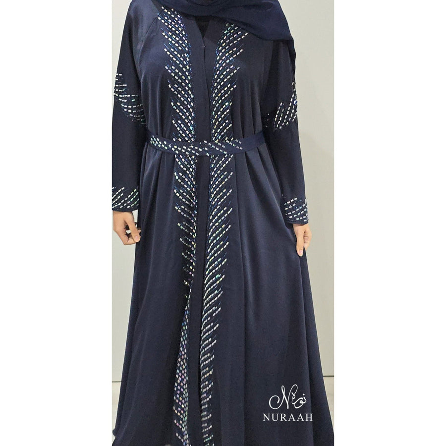 SAMARA EMBELLISHED FLARED ABAYA NAVY BLUE - NURAAH