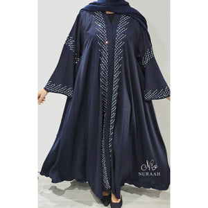 SAMARA EMBELLISHED FLARED ABAYA NAVY BLUE - NURAAH