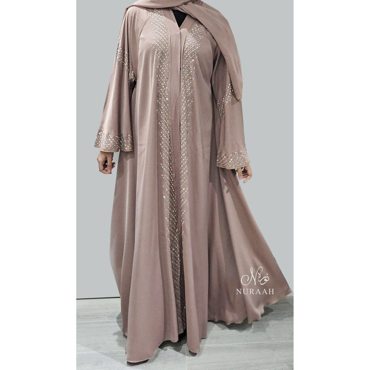 SAMARA EMBELLISHED FLARED ABAYA PASTEL BROWN - NURAAH