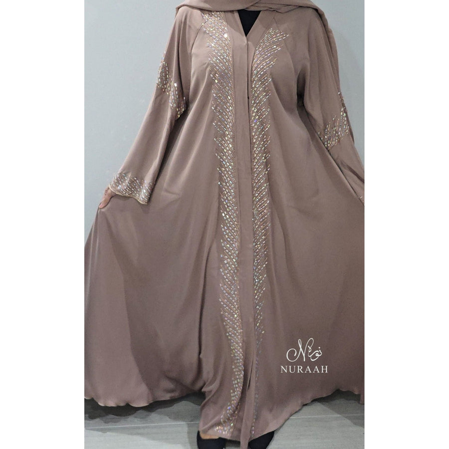 SAMARA EMBELLISHED FLARED ABAYA PASTEL BROWN - NURAAH