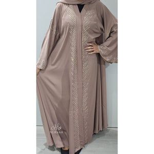 SAMARA EMBELLISHED FLARED ABAYA PASTEL BROWN - NURAAH