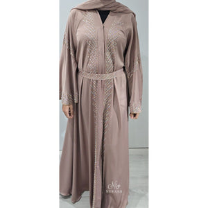 SAMARA EMBELLISHED FLARED ABAYA PASTEL BROWN - NURAAH