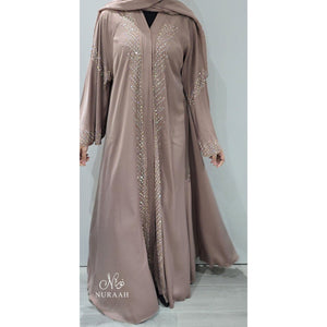 SAMARA EMBELLISHED FLARED ABAYA PASTEL BROWN - NURAAH