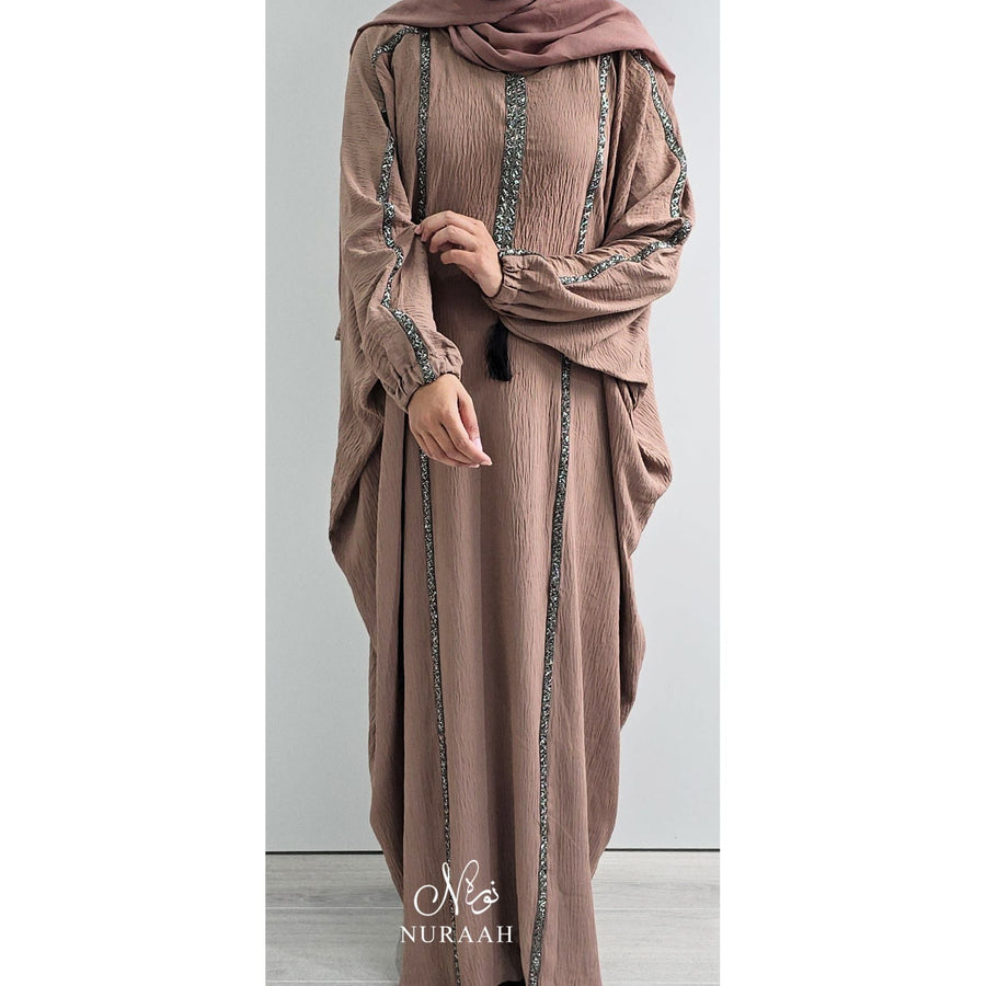 SARA BATWING EMBELLISHED ABAYA CAMEL - NURAAH